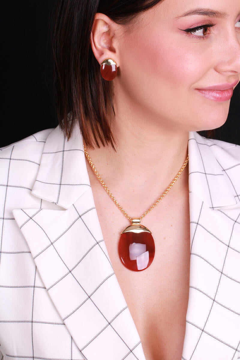 PENDANT - GOLD PLATED - RED AGATE