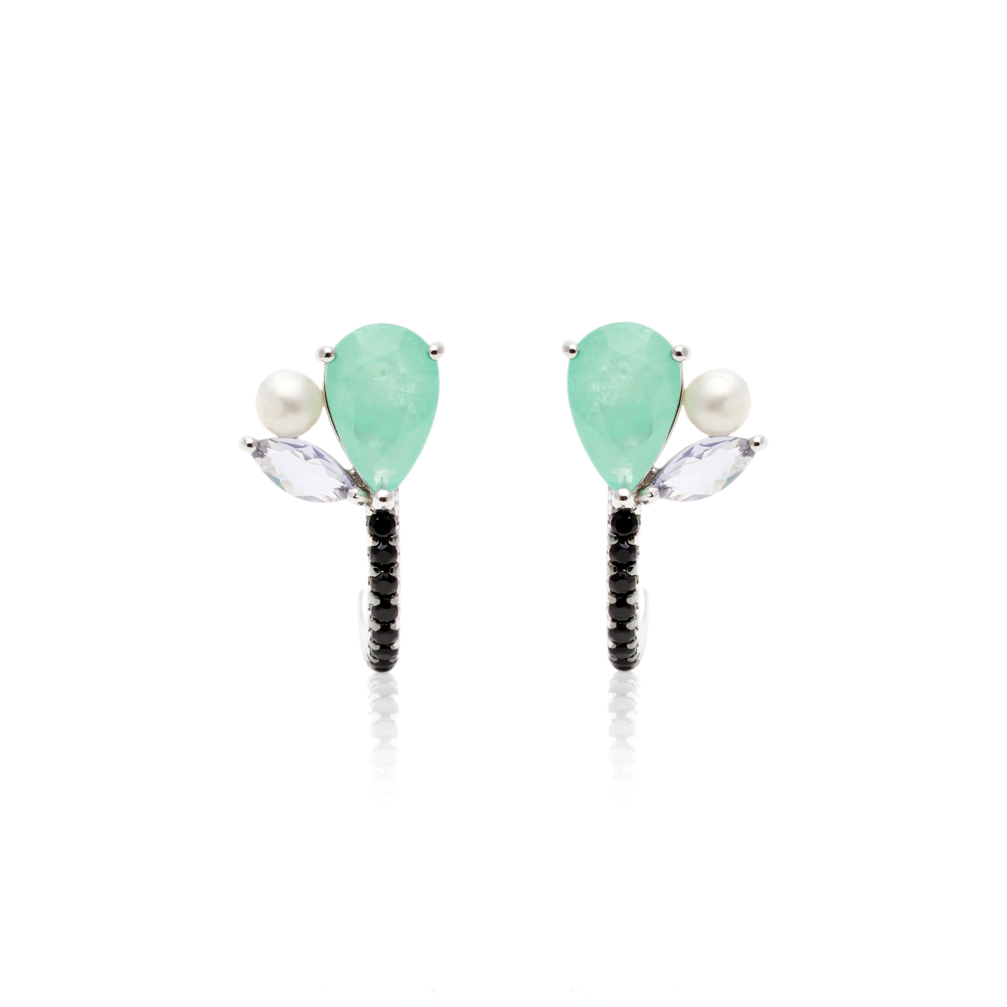 FUSION EMERALD, PEARL AND TANZANITE EAR HOOK EDILENE EARRING