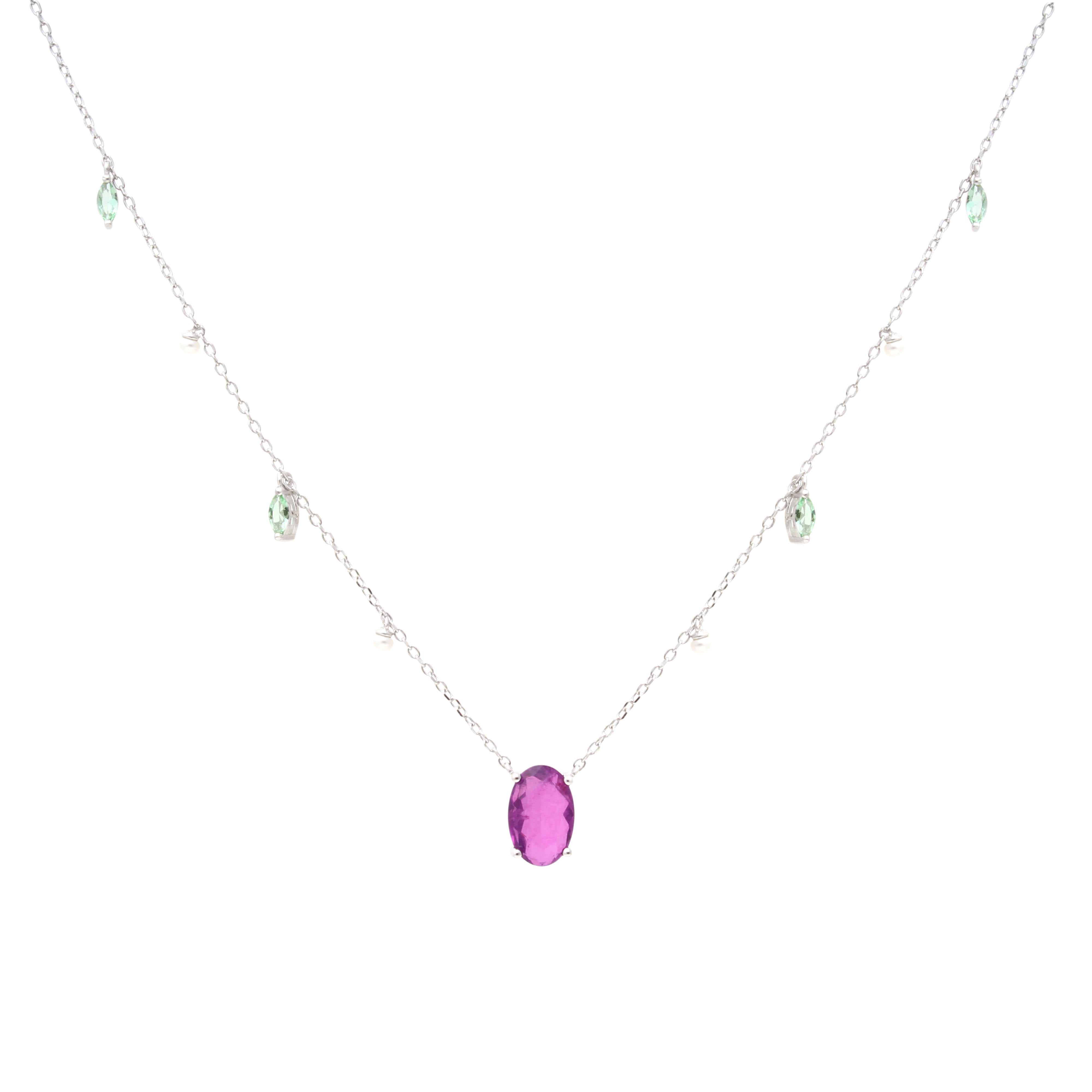 AMETHYST, GREEN AMETHYST AND PEARL LANA NECKLACE