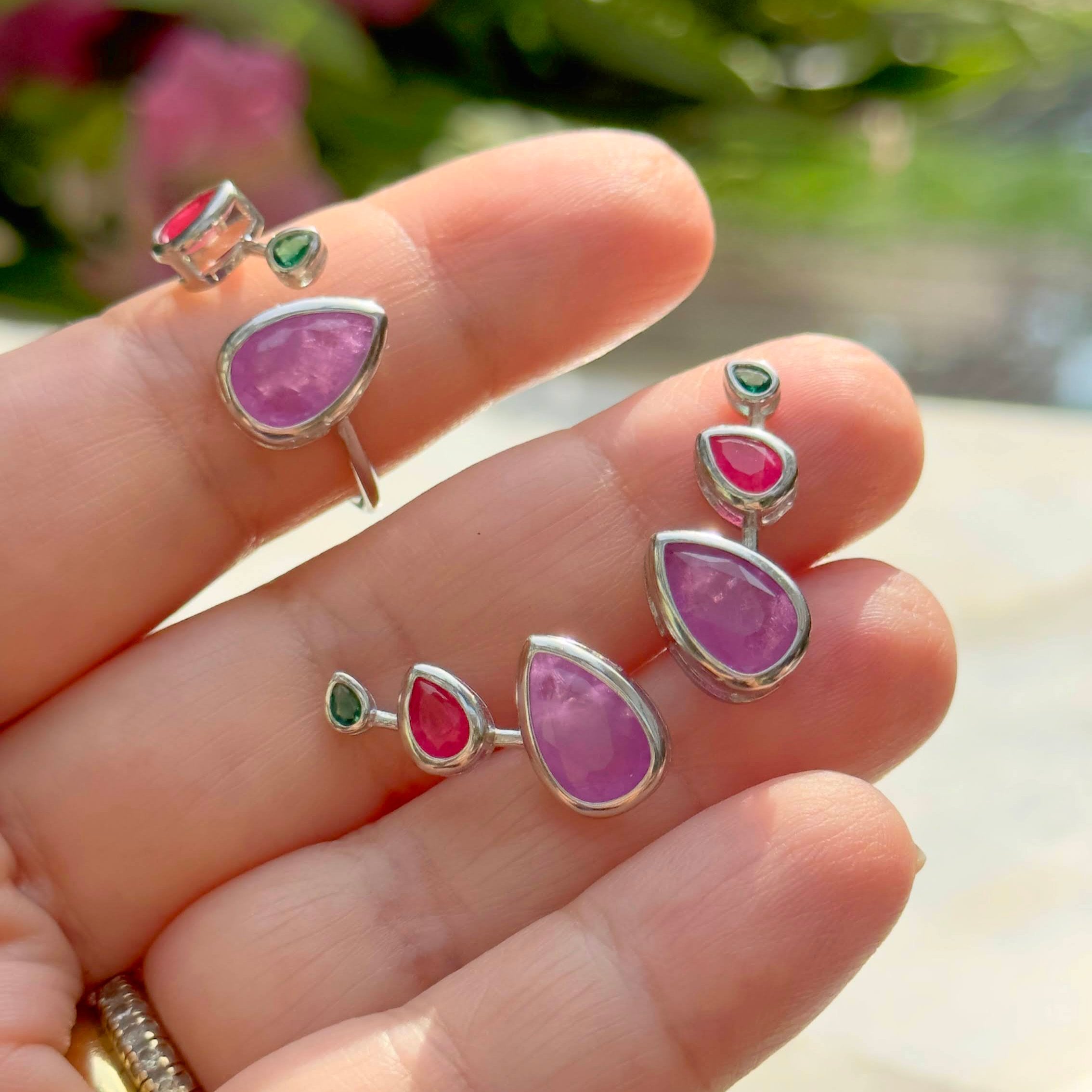 AMETHYST, TOURMALINE AND EMERALD EMILY EARRING