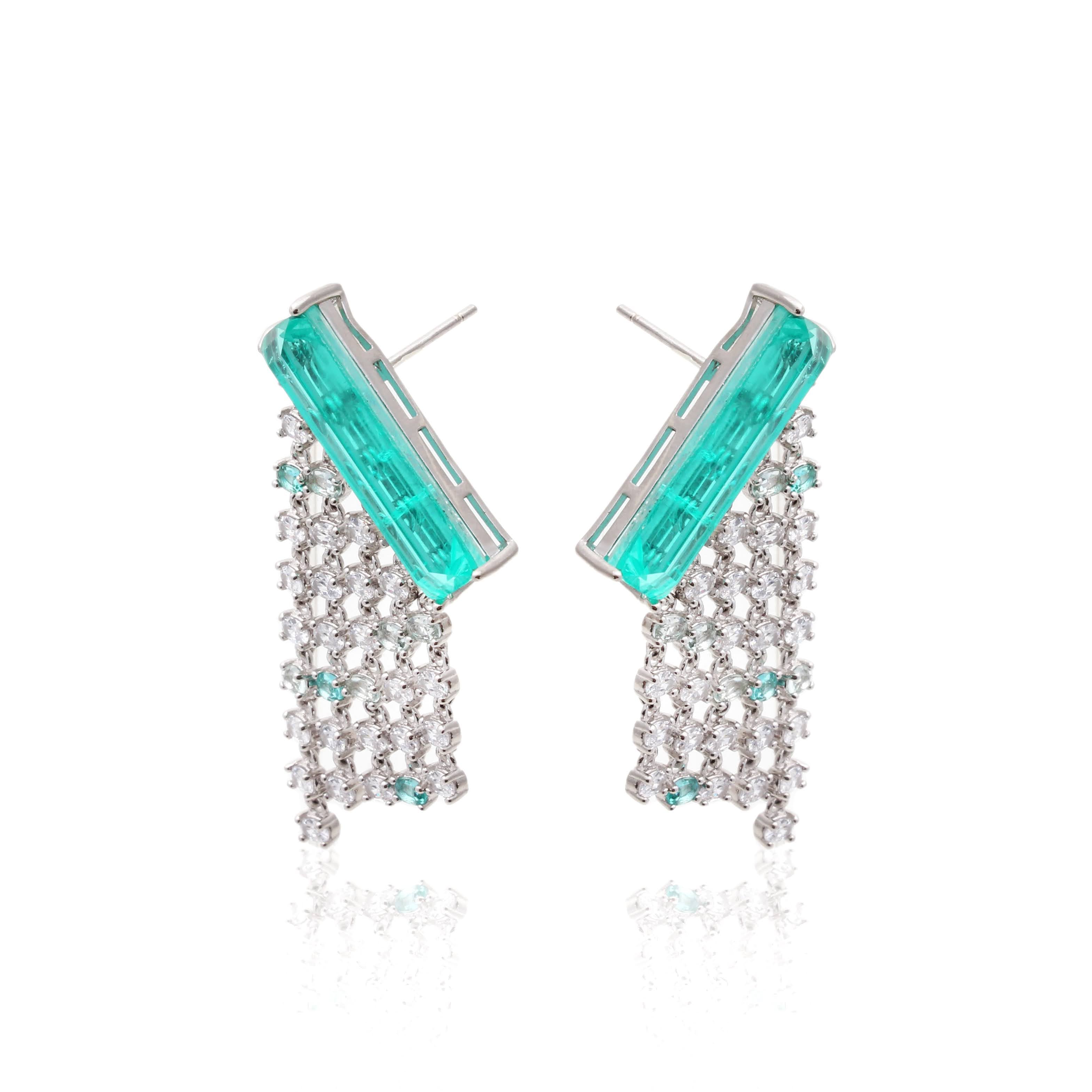 TOURMALINE, PARAIBA ZIRCONIA WITH FRINGE LORRAYNE EARRING