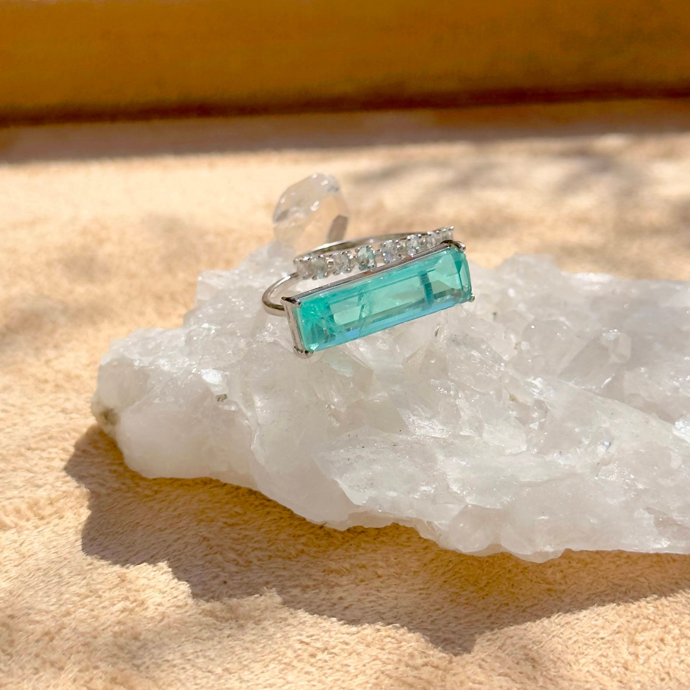 DOUBLE TOURMALINE AND CRYSTAL PARAIBA LORRAYNE RING