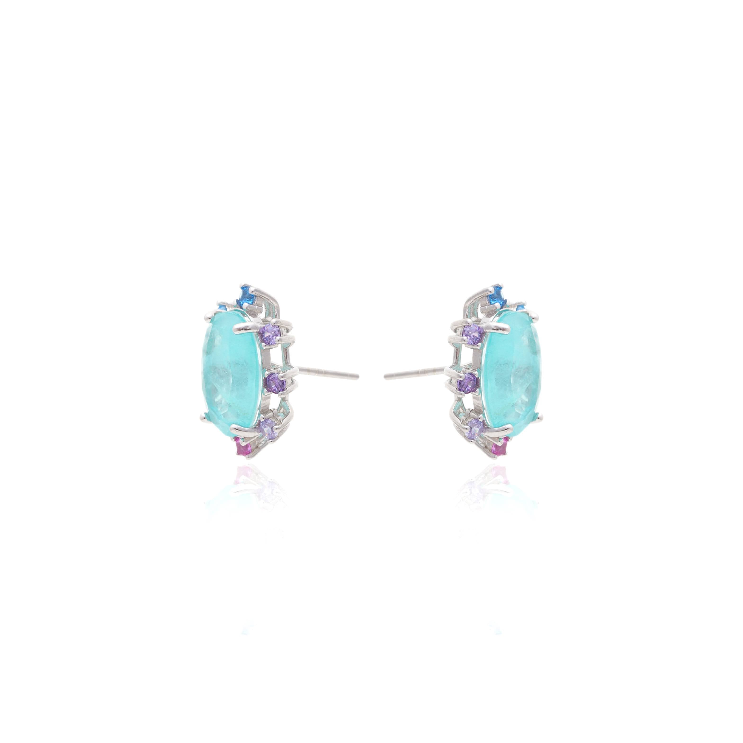 TOURMALINE, TOPAZIO, PINK QUARTZ AND BLUE CRYSTAL GIANA EARRING