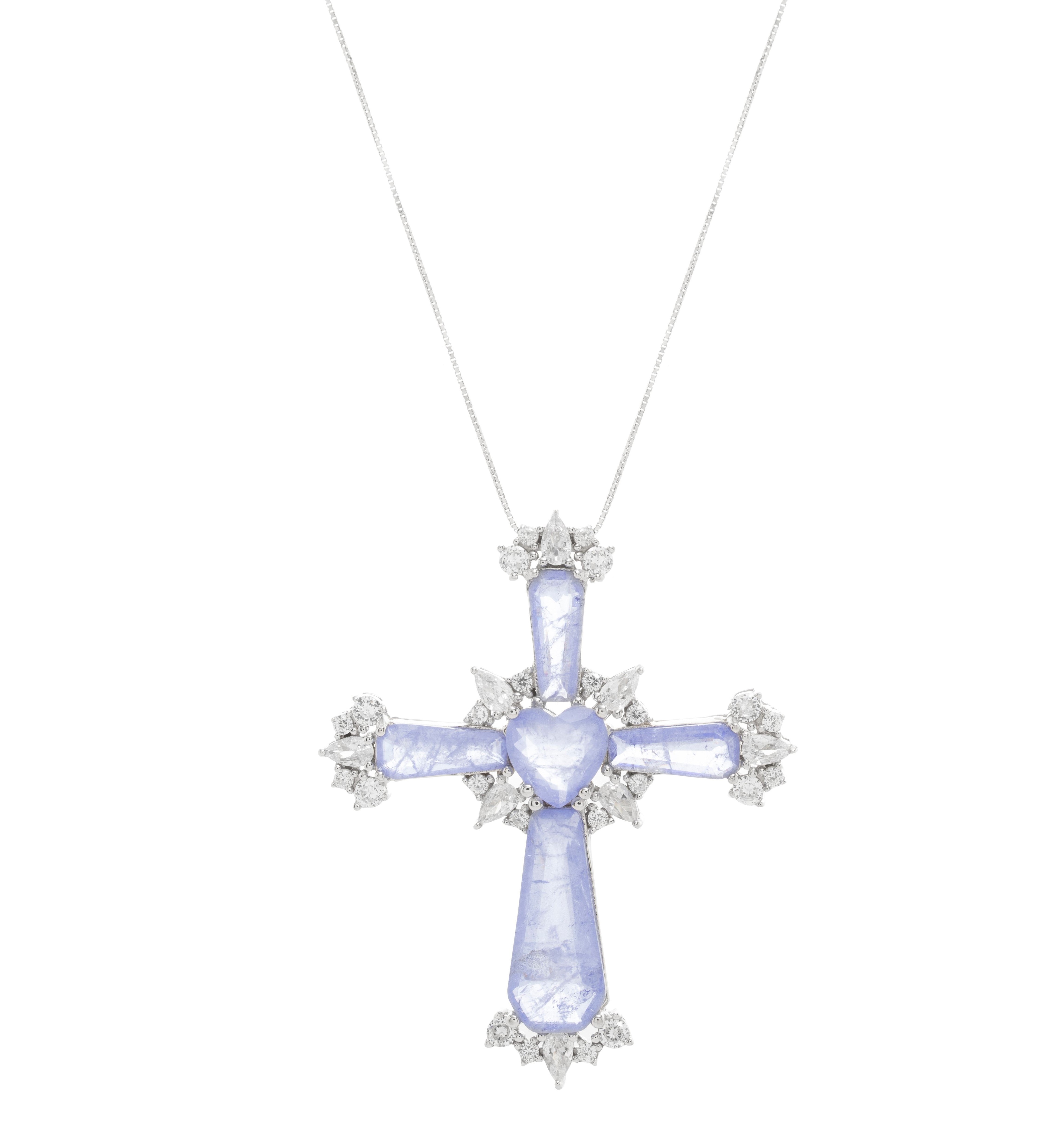 PURPLE TANZANITE AND ZIRCONIA CROSS AMANDA NECKLACE