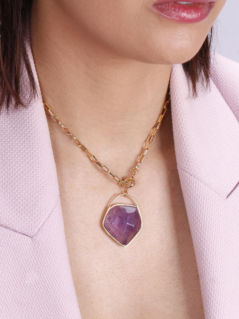 NATURAL AMETHYST STONE - NECKLACE - GOLD PLATED