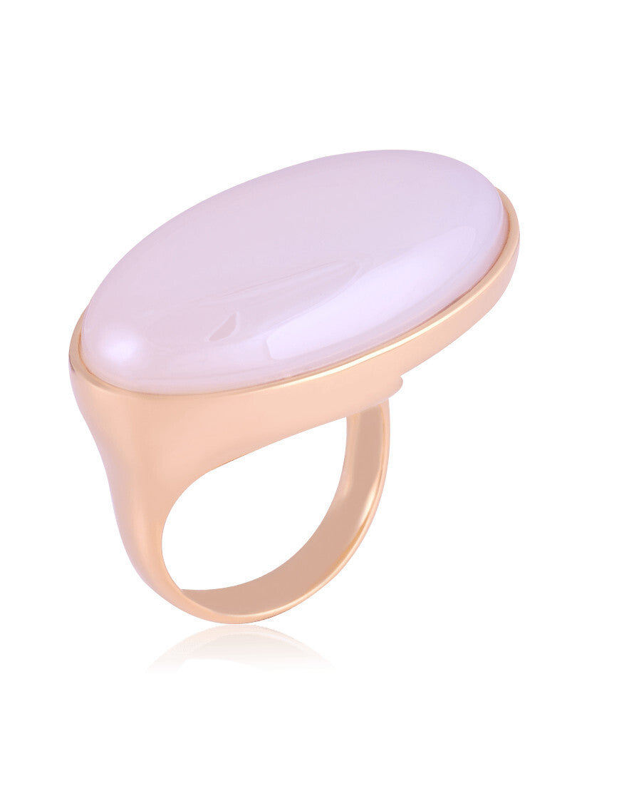 GOLD PLATED RING - PEARLIZED WHITE AGATE STONE