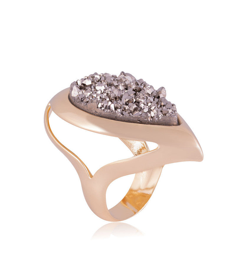 RING - GOLD PLATED - PLATINUM DRUSE