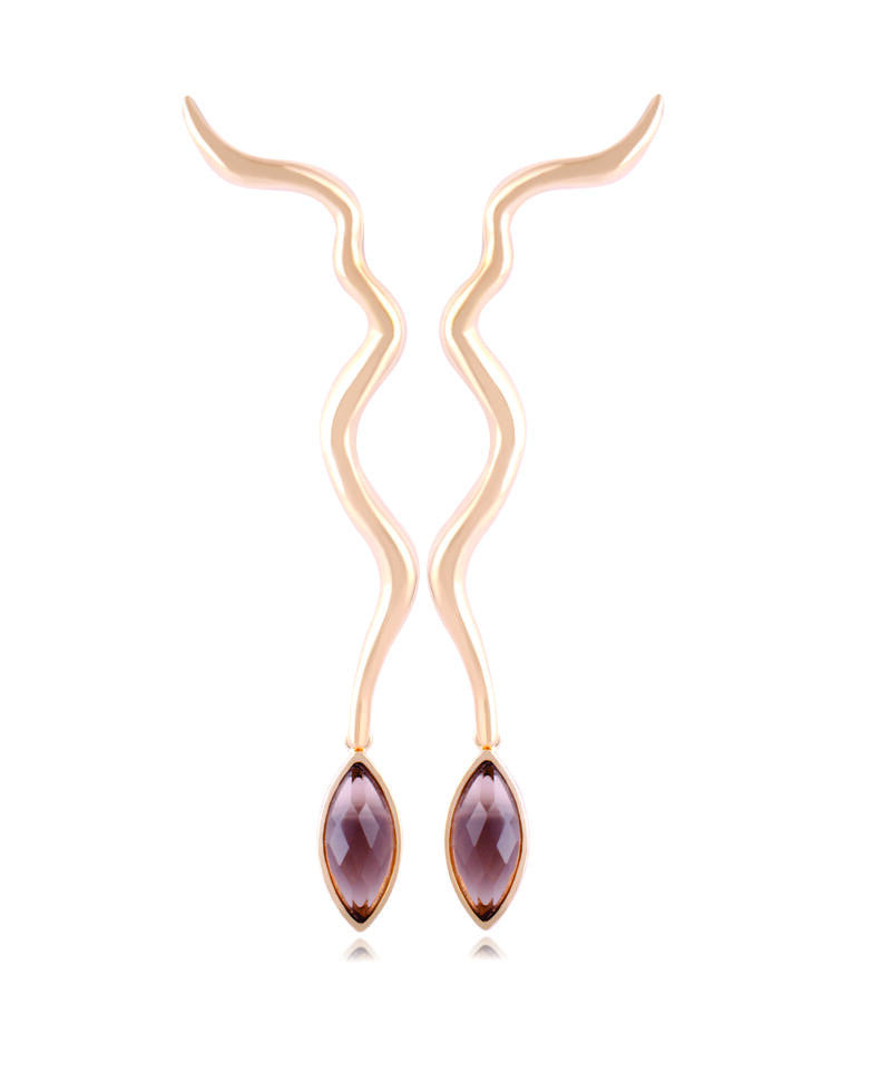 PEARLIZED SMOKE QUARTZ EARRING - GOLD PLATED - COBRA SHAPE WITH STONE AT THE TIP