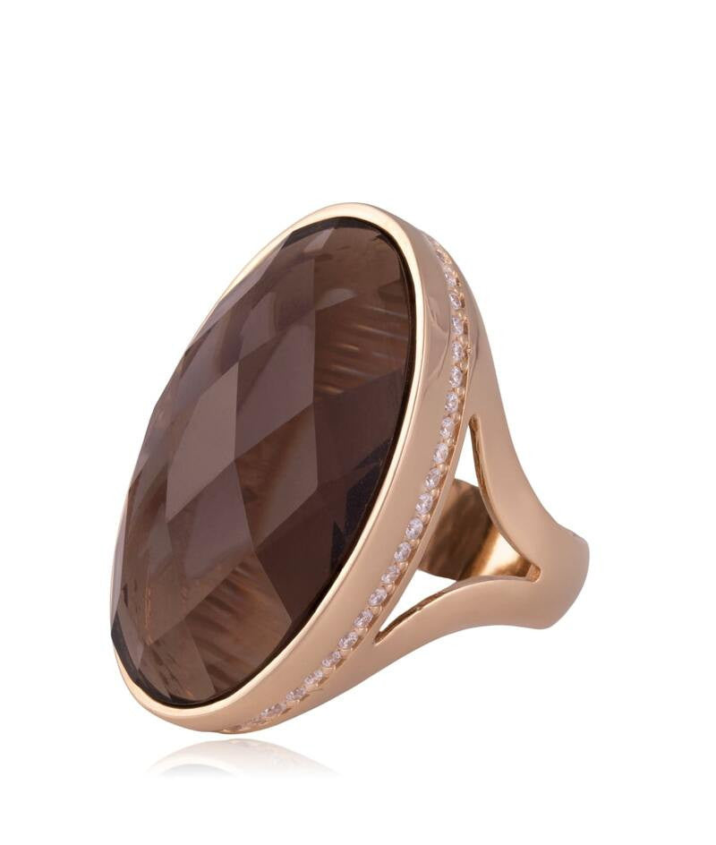 RING - GOLD PLATED - SMOKY QUARTZ STONE