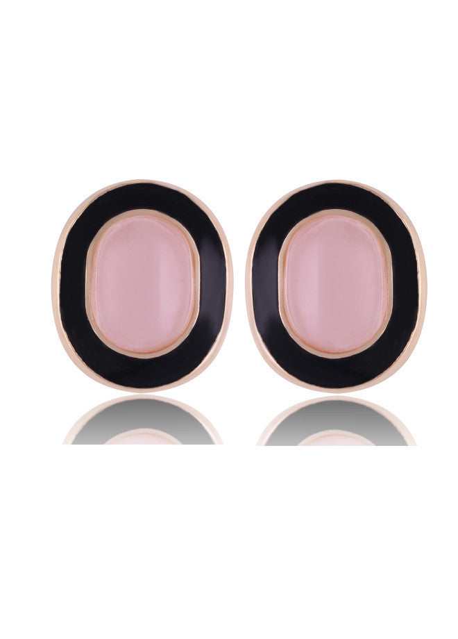 ROSE QUARTZ WITH RESIN DETAIL - MEDIUM-SIZED EARRING - GOLD PLATED