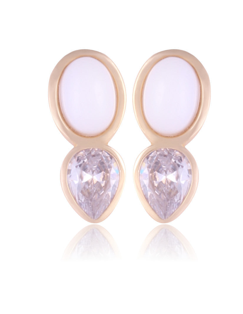 PEARLIZED PORCELAIN STONE DROP ZIRCONIA EARRING - GOLD PLATED