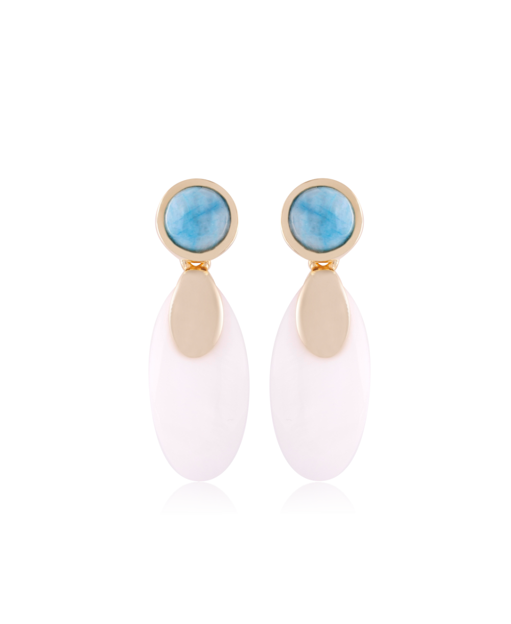 TURQUOISE FELDSPAR AND MOTHER OF PEARL EARRING - 18K GOLD PLATED