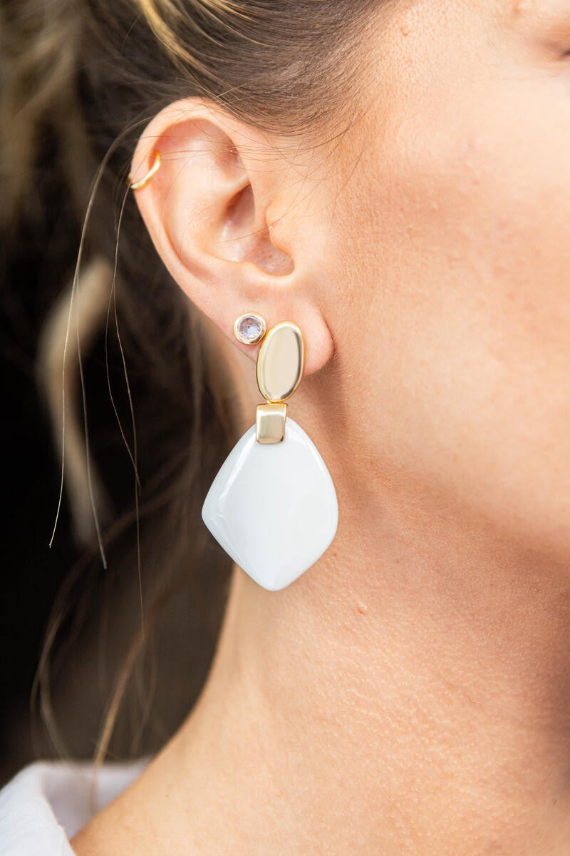 PORCELAIN LEAF SHAPE EARRING - GOLD PLATED