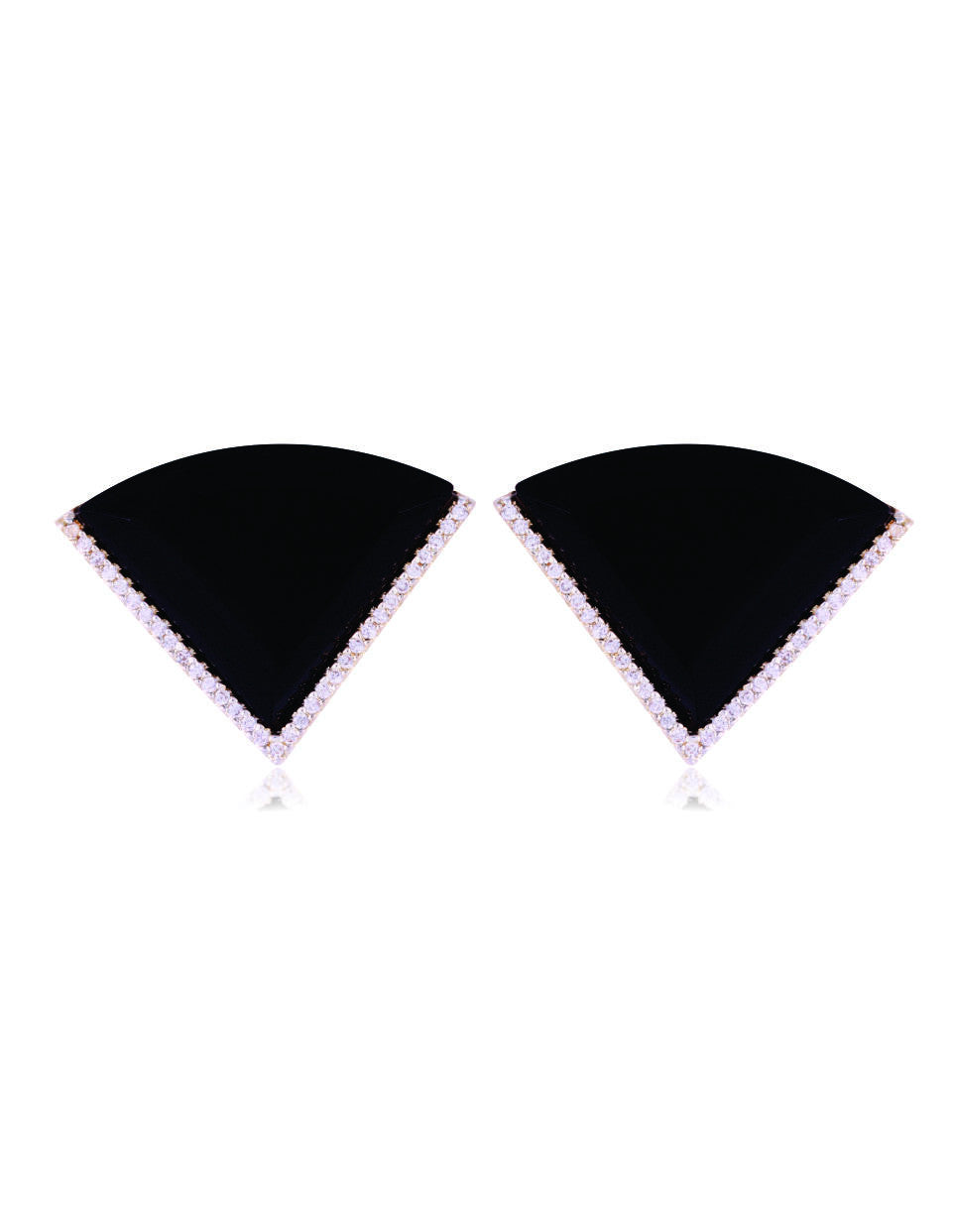 BLACK OBSIDIAN STONE AND ZIRCONIA EARRING - TRIANGULAR DESIGN - GOLD PLATED