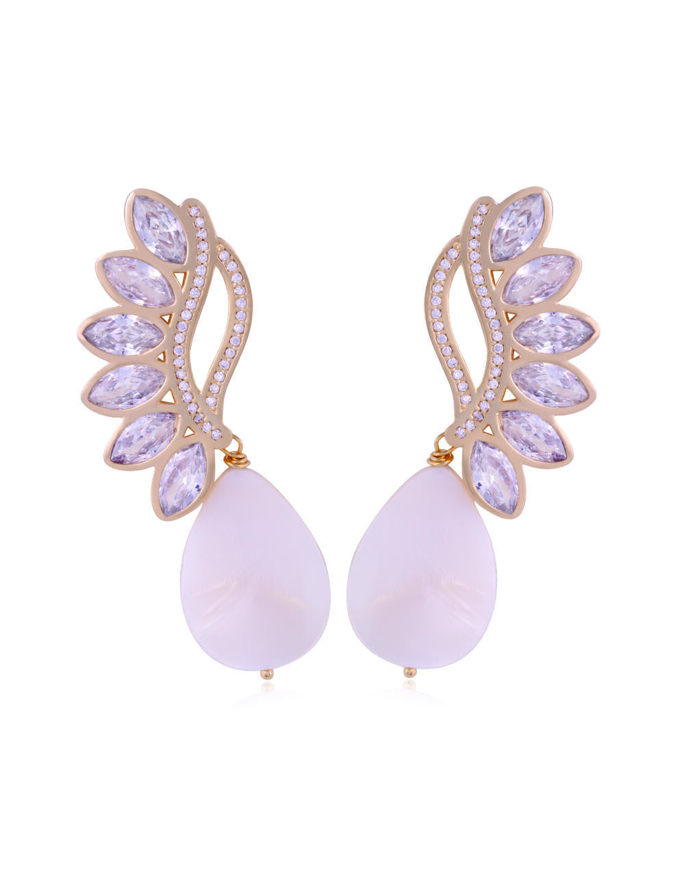 MOTHER-OF-PEARL PENDANT EARRING -  - WING-SHAPE - GOLD PLATED