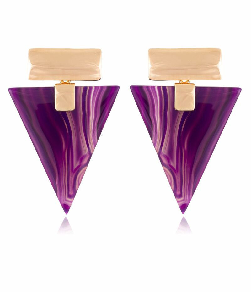 PURPLE AGATE - INVERTED TRIANGLE EARRING - GOLD PLATED