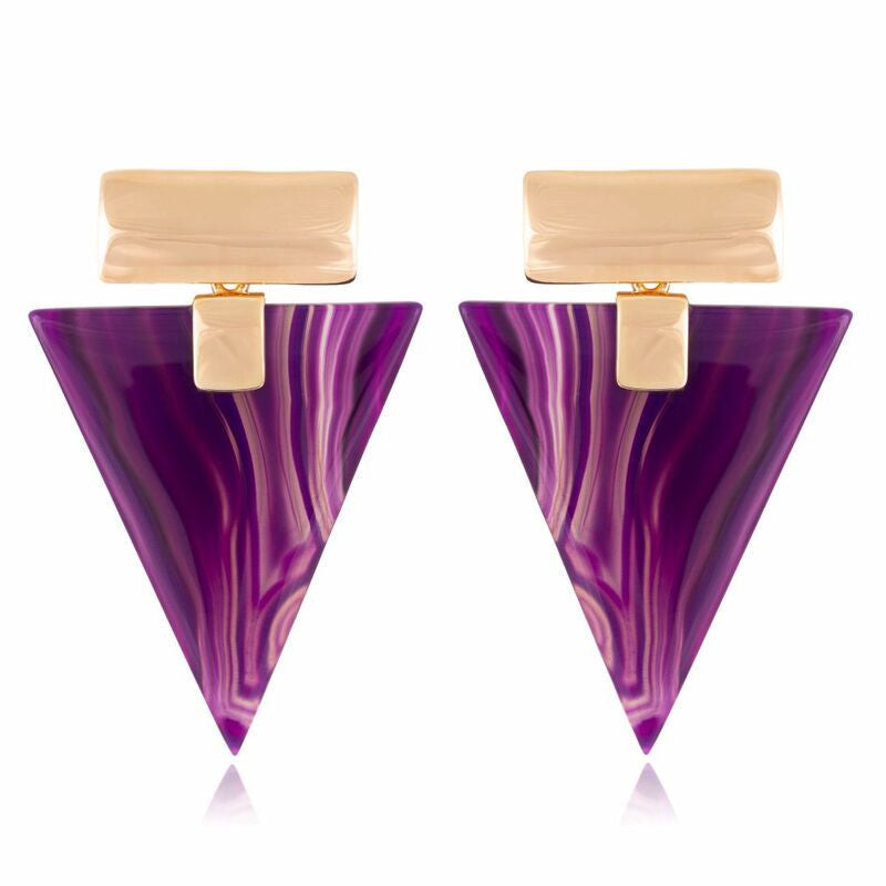 PURPLE AGATE - INVERTED TRIANGLE EARRING - GOLD PLATED