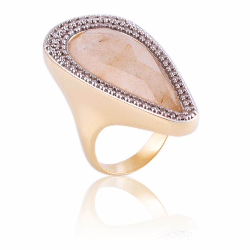 RING - GOLD PLATED - RUTILLATED QUARTZ