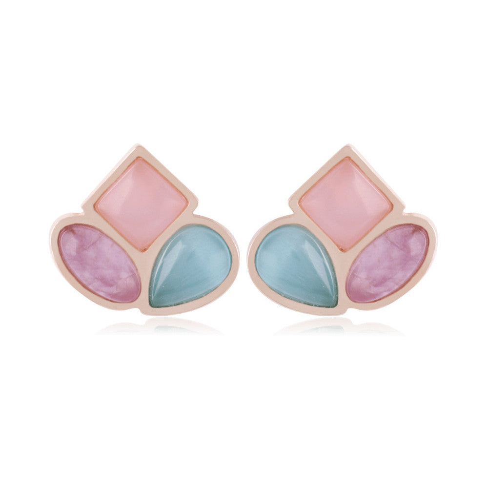 PINK, BLUE AND AMETHYST STONES EARRING - GOLD PLATED