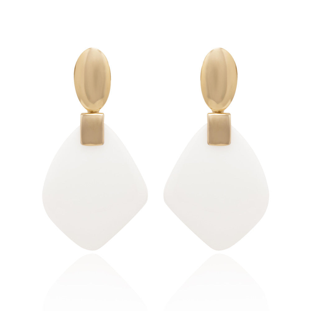 PORCELAIN LEAF SHAPE EARRING - GOLD PLATED