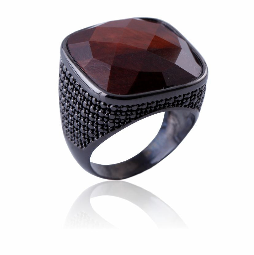 RING - BLACK METALLIZATION - RED TIGER'S EYE