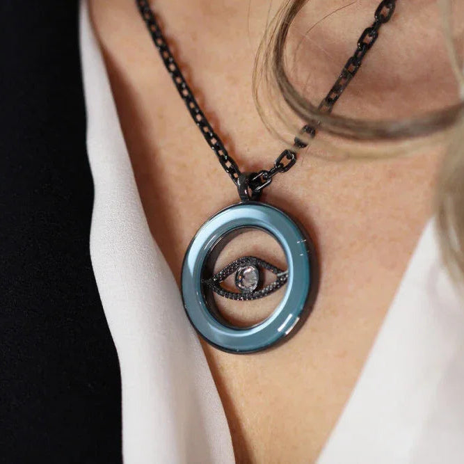 BLUE AGATE PENDANT | BLACK RHODIUM | ECLIPSE | BRAINSTORM JEWELRY - Brainstorm Jewelry