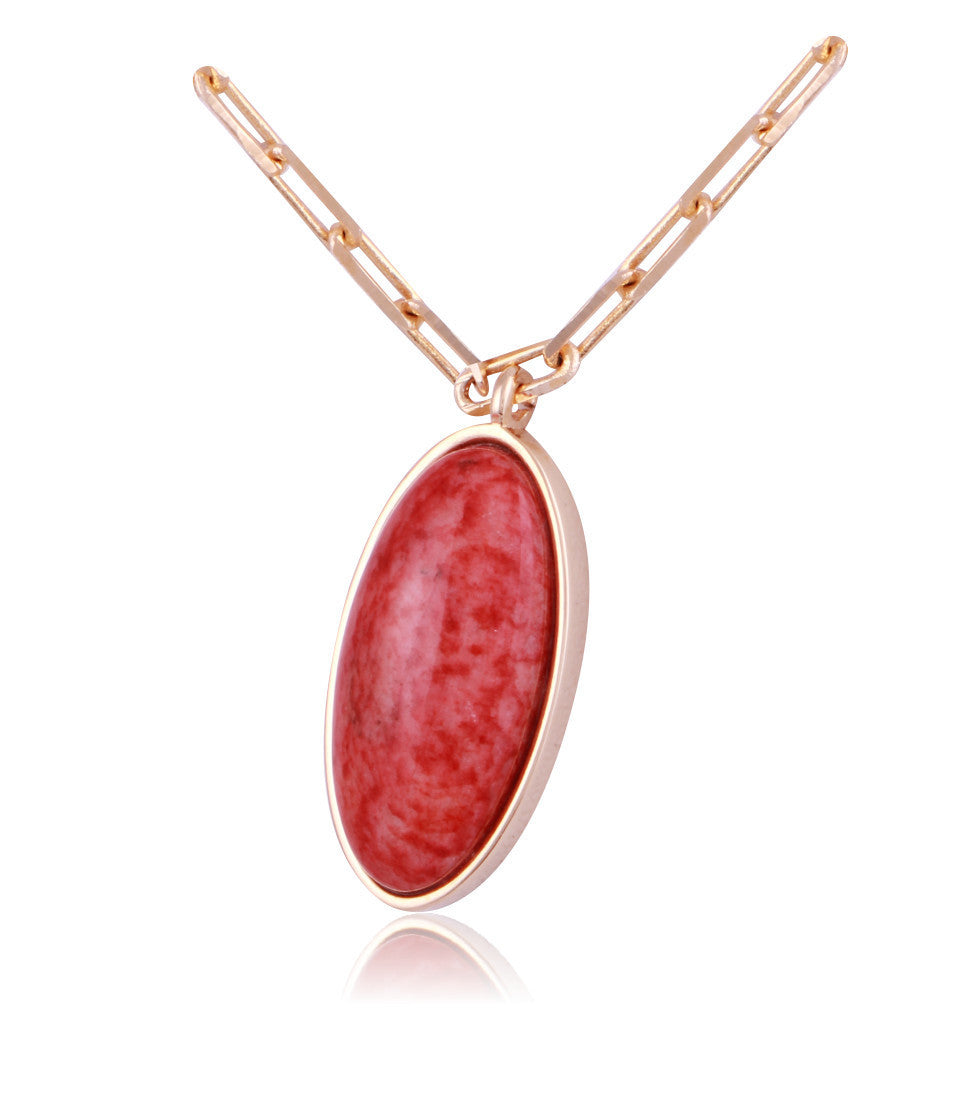 NECKLACE - GOLD PLATED - ORANGE FELDSPAR STONE