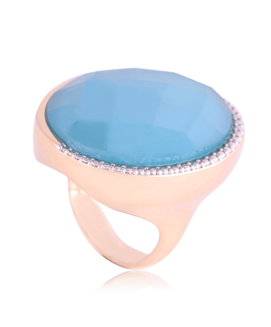 RING - GOLD PLATED - ACQUA QUARTZ STONE