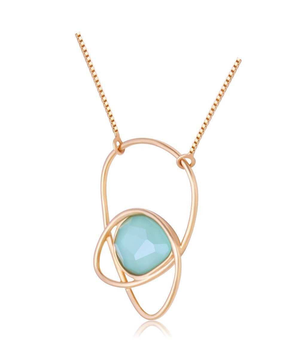 NECKLACE - GOLD PLATED - MARINE QUARTZ STONE