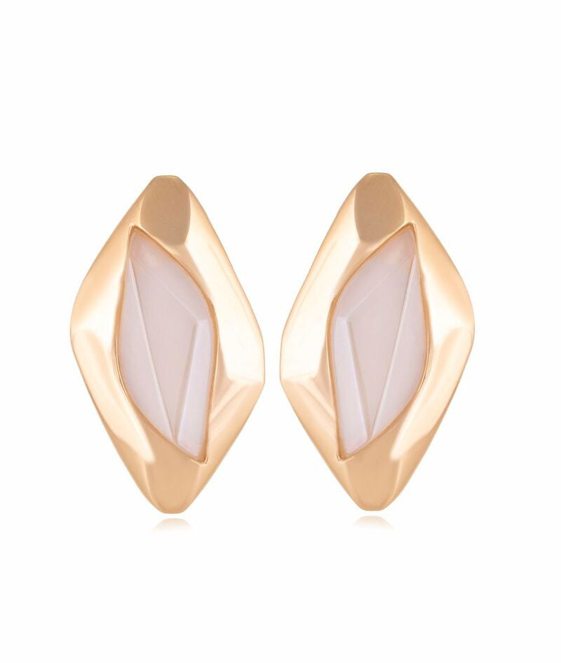 MILKY QUARTZ LEAF-SHAPED EARRING - GOLD PLATED