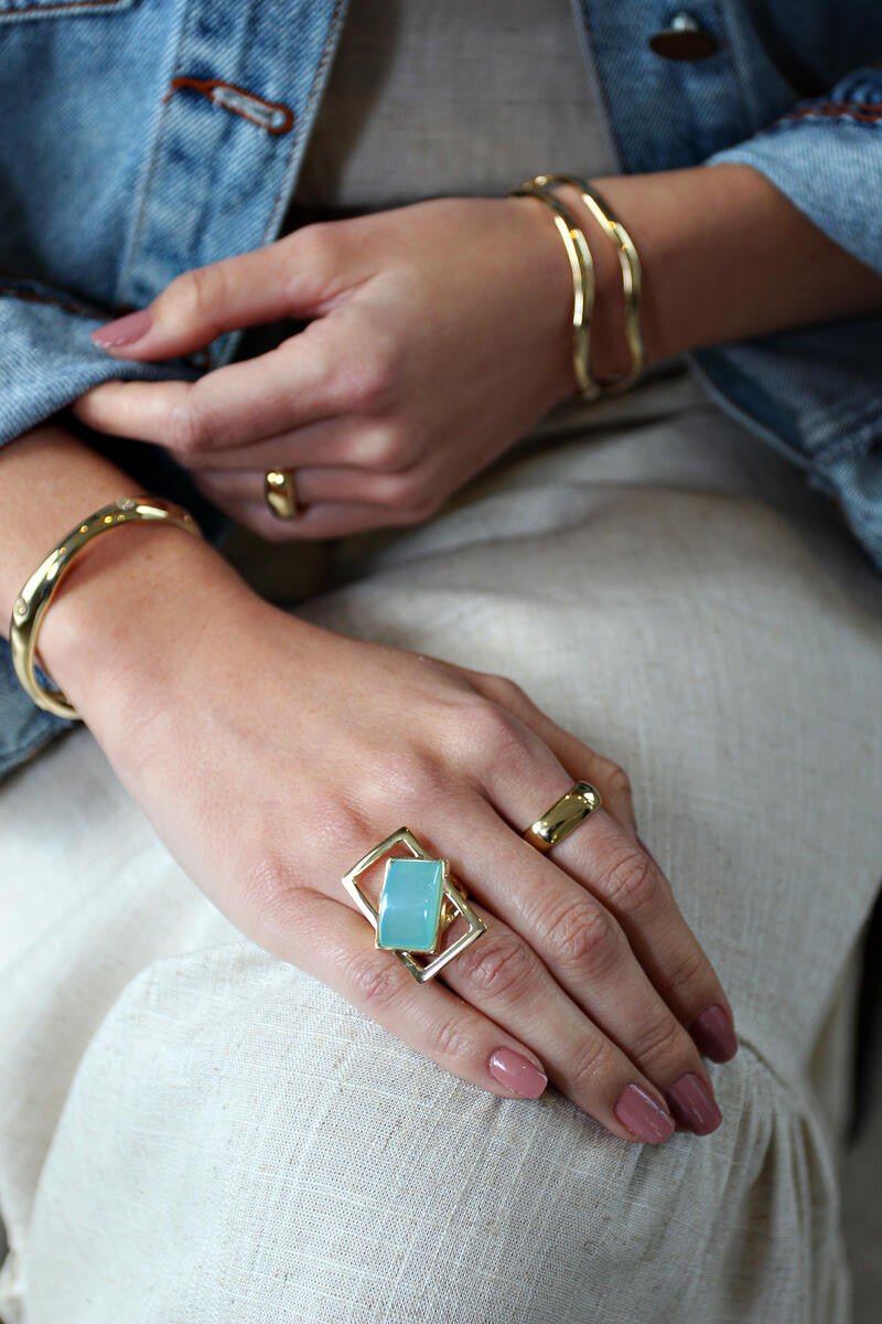 AGATE SKY BLUE RING - GOLD PLATED