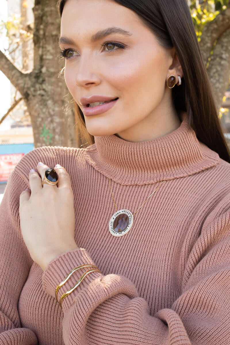 SMOKY QUARTZ - OVAL EARRING WITH ZIRCONIA DETAILS