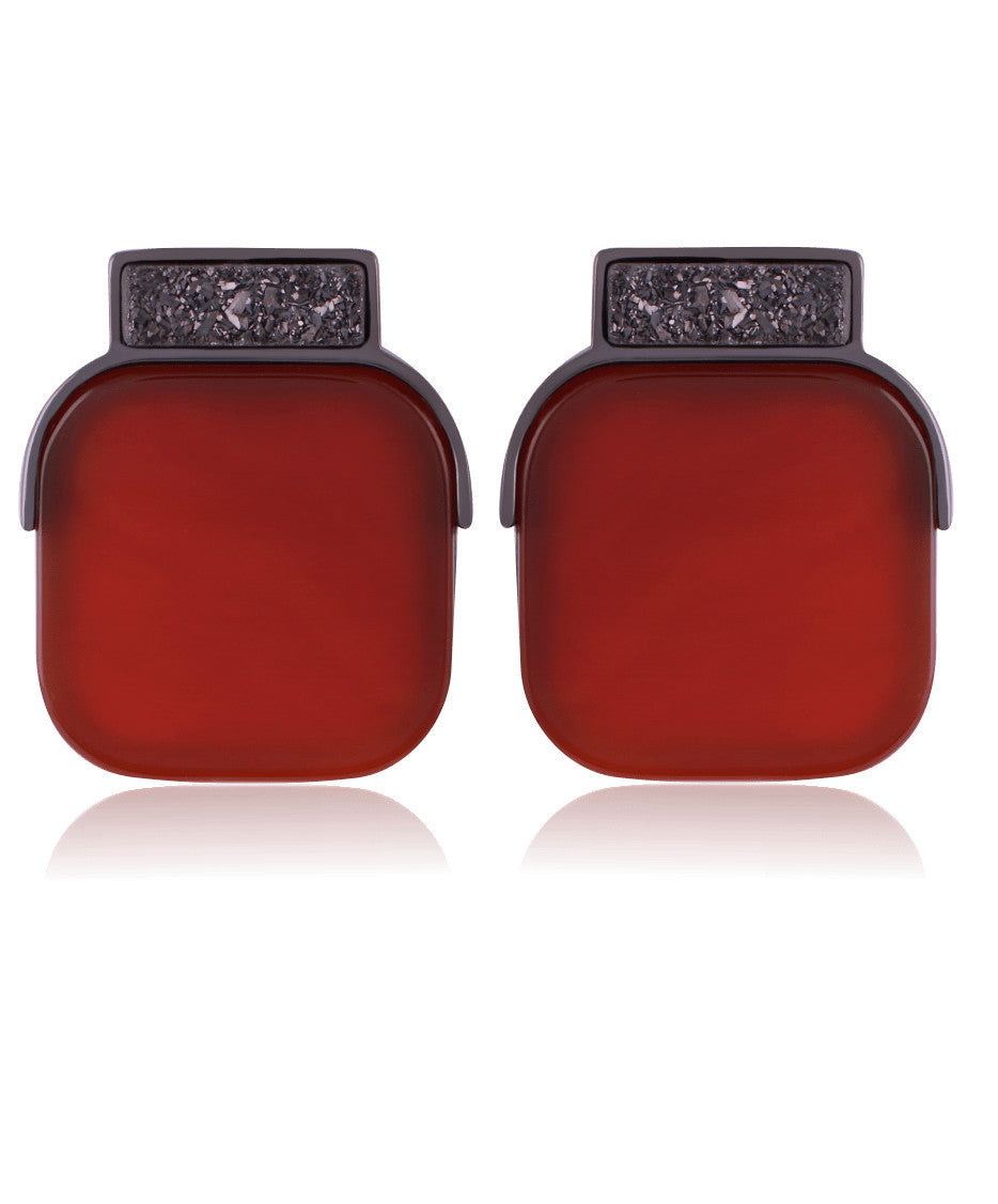 NOHO ELEGANCE EARRING - BLACK METALLIZATION PEARLIZED RED AGATE