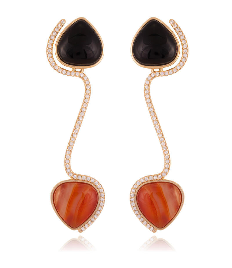 HEARTS WITH REMOVABLE ZIRCONIA PENDANT EARRING - GOLD PLATED