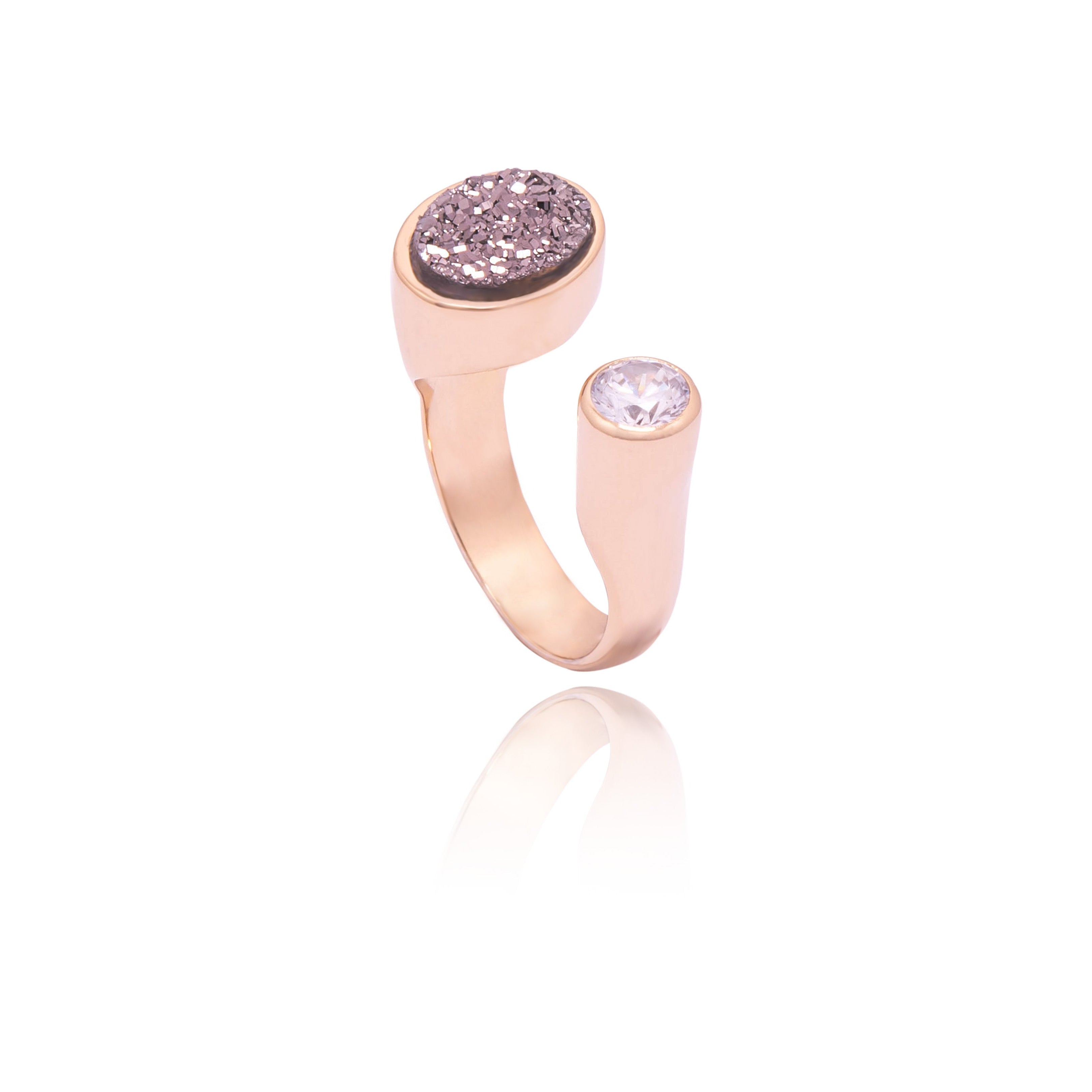 PLATINUM DRUSE AND ZIRCONIA - GOLD PLATED RING