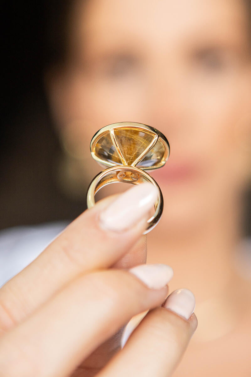 RING - GOLD PLATED - RUTILLATED QUARTZ