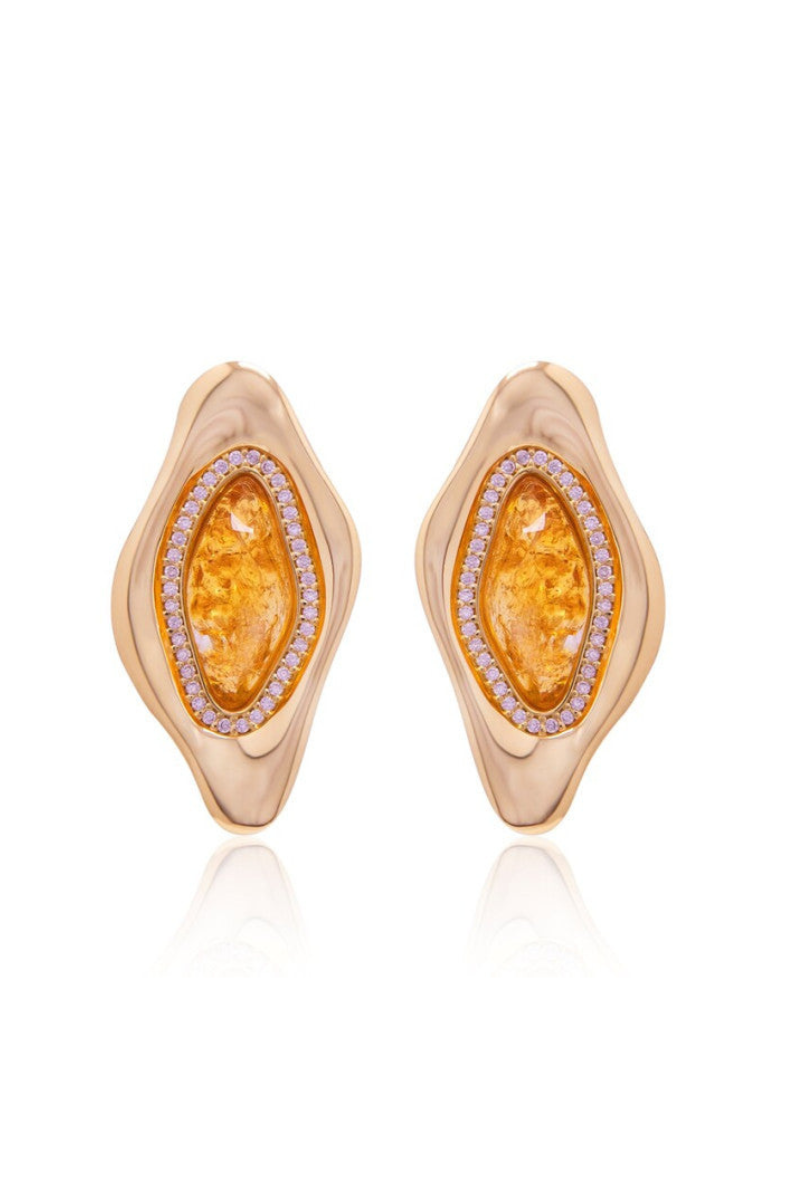 CITY LIGHTS CITRINE EARRINGS - CLEAF-SHAPED WITH ZIRCONIA