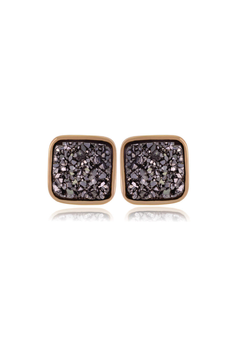 PLATINUM DRUSY - SMALL SQUARE EARRING - GOLD PLATED