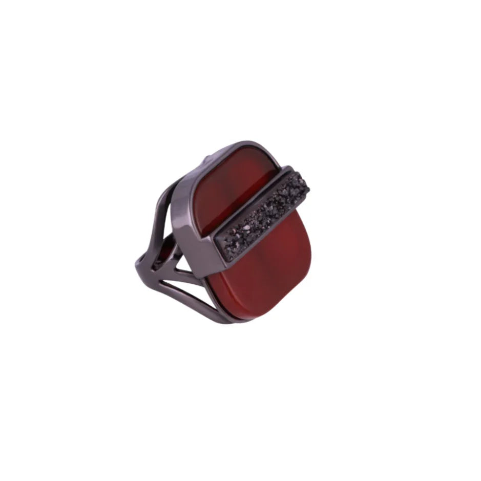 RED AGATE STONE NOHO RING | BLACK RHODIUM | NYFW | BRAINSTORM JEWELRY