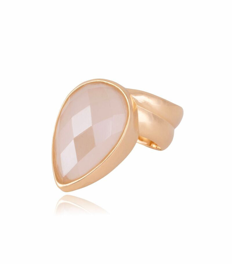 RING - GOLD PLATED - QUARTZ MILKY PER