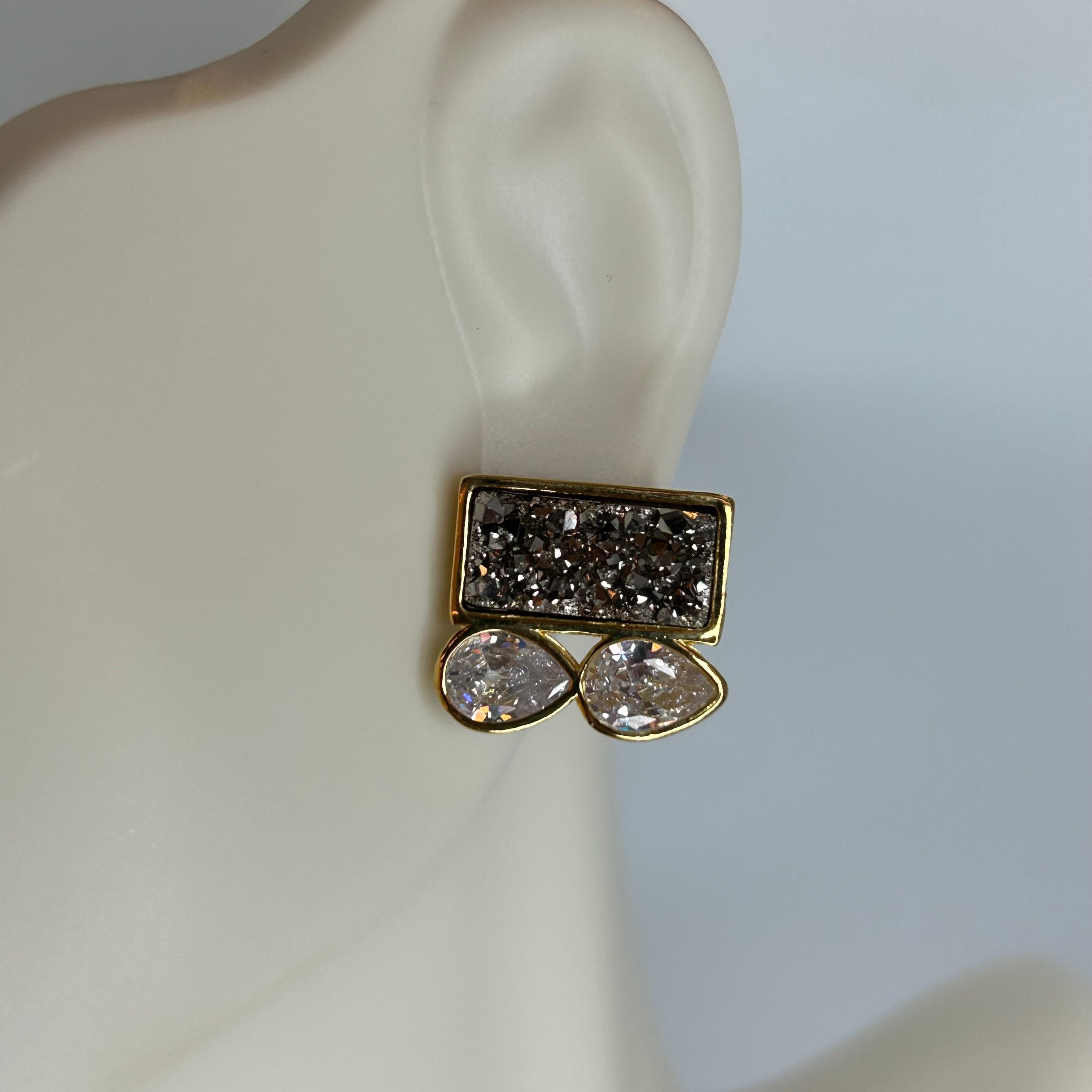 BLACK FRIDAY - PLATINUM DRUSE EARRING - GOLD PLATED