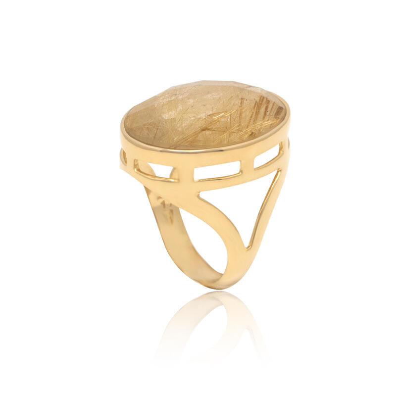 RING - GOLD PLATED - RUTILLATED QUARTZ