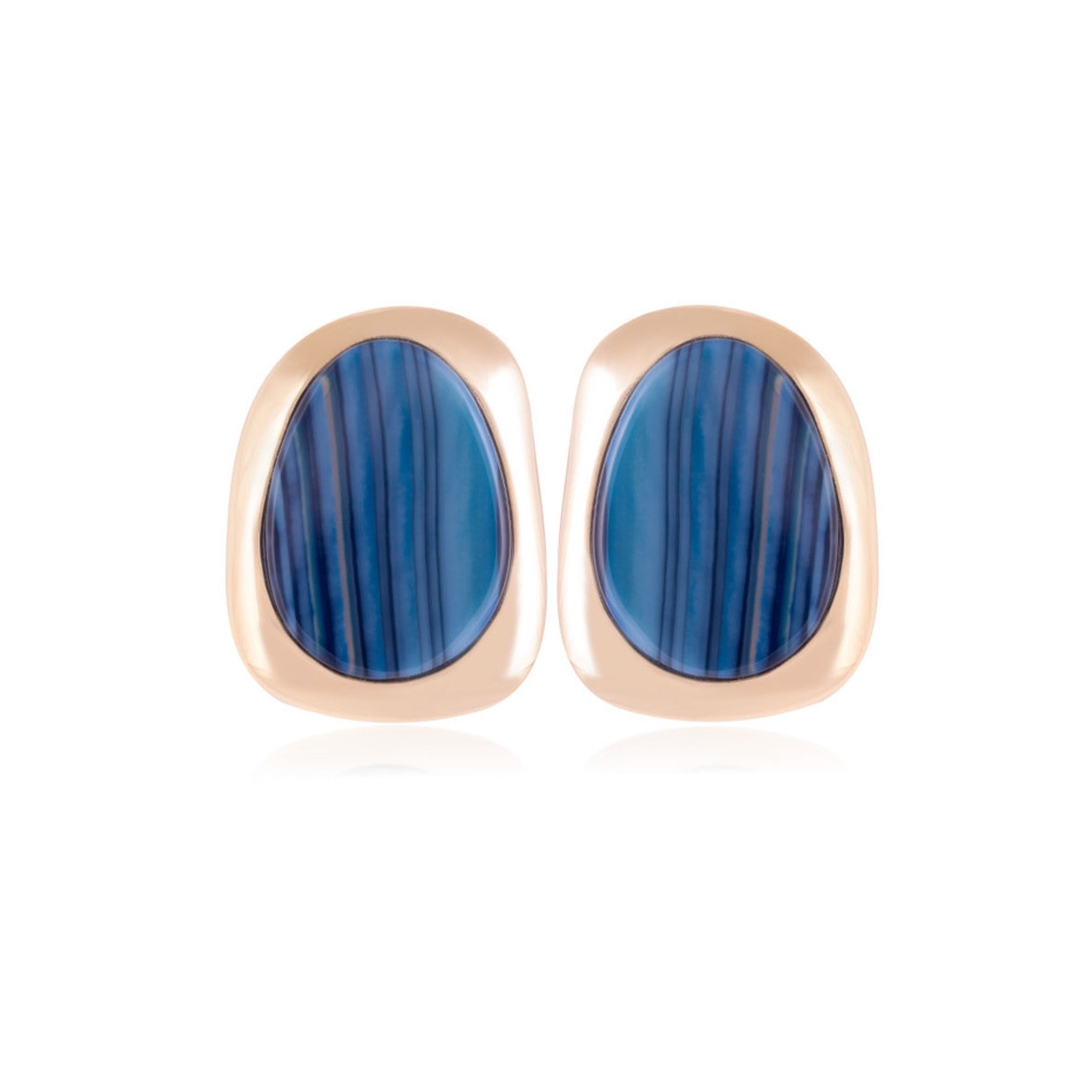 BLUE BIC STRIPED AGATE EARRING -  ORGANIC SHAPE - GOLD PLATED