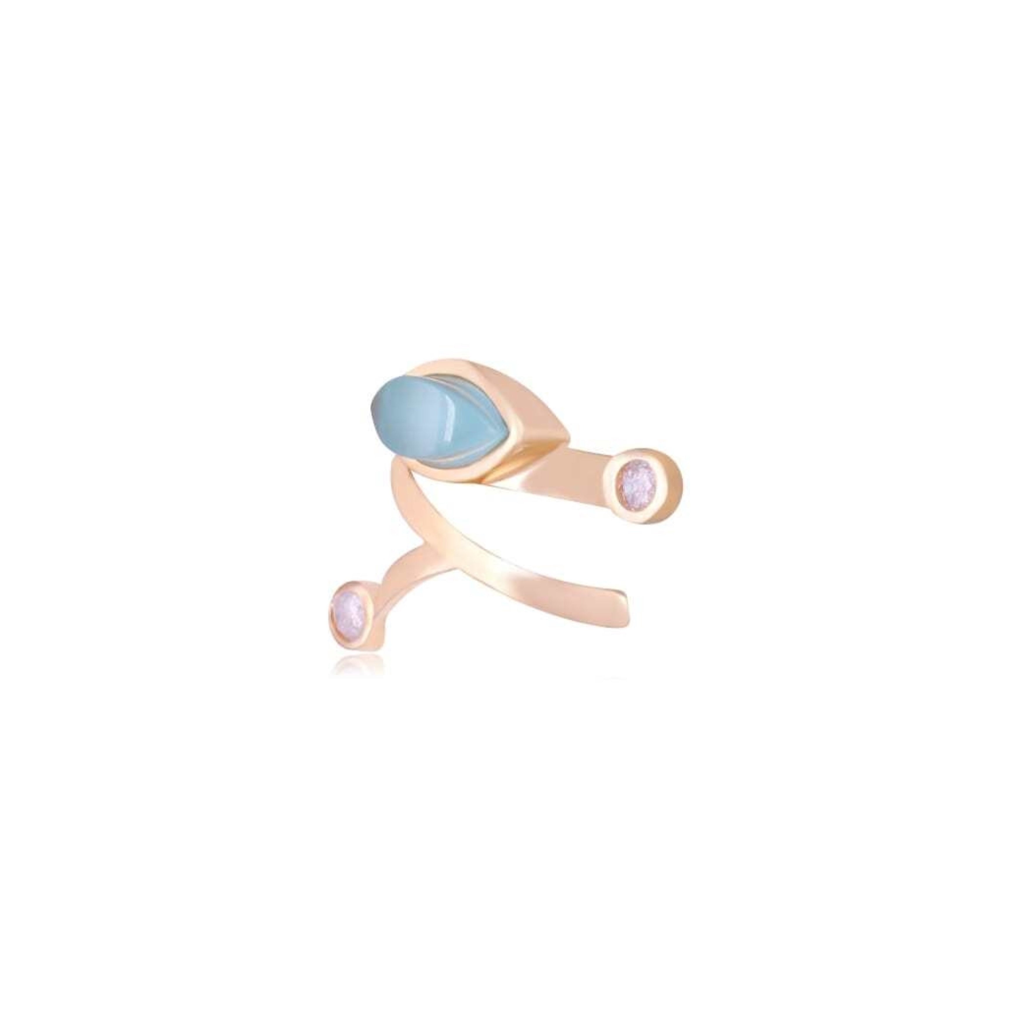 SKY BLUE AGATE EARRING WITH ZIRCONIA - GOLD PLATED