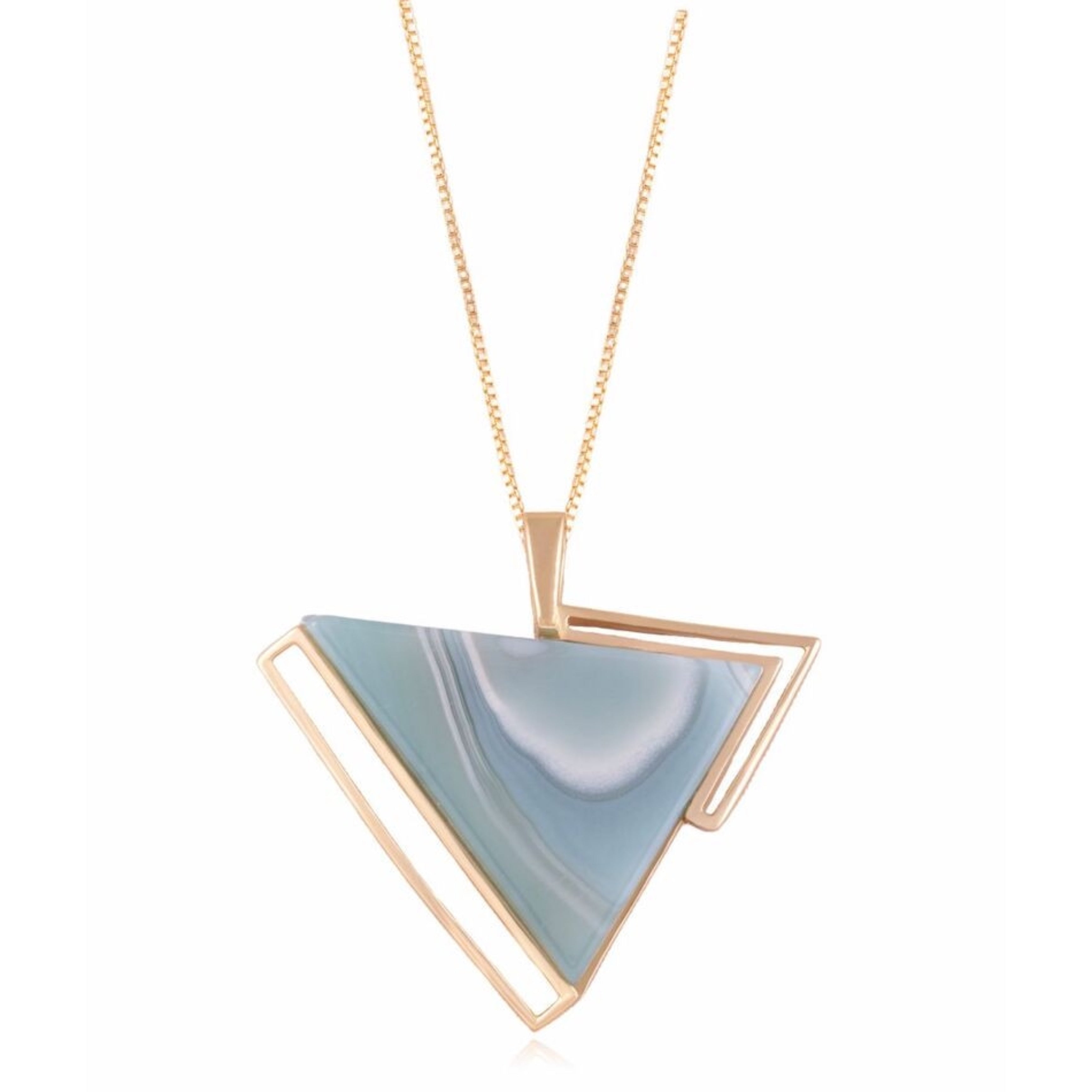 STRIPED SKY BLUE AGATE NECKLACE - GOLD PLATED