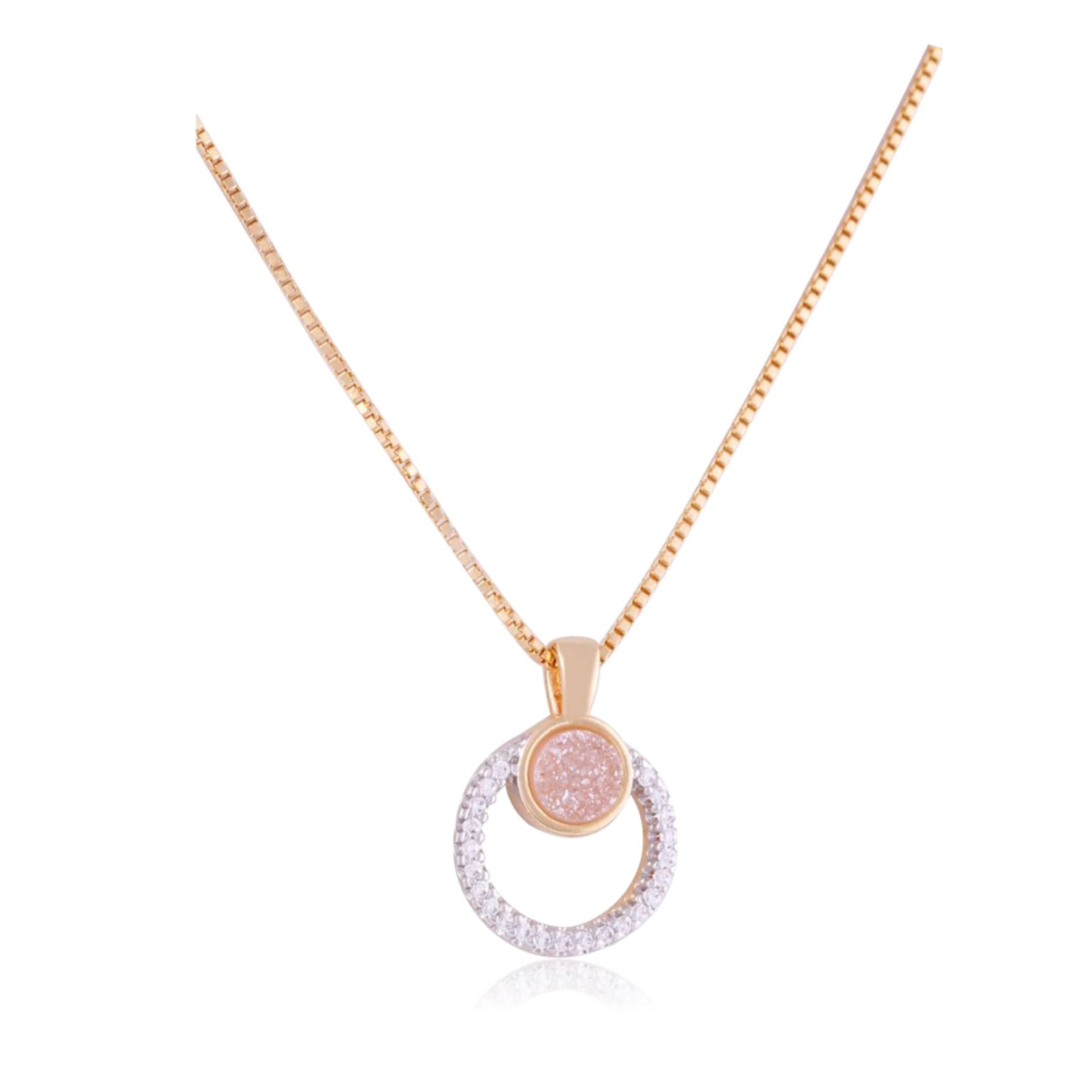 PEARLESCENT WHITE DRUSE AND ZIRCONIA - NECKLACE 40 - GOLD-PLATED WITH WHITE RHODIUM