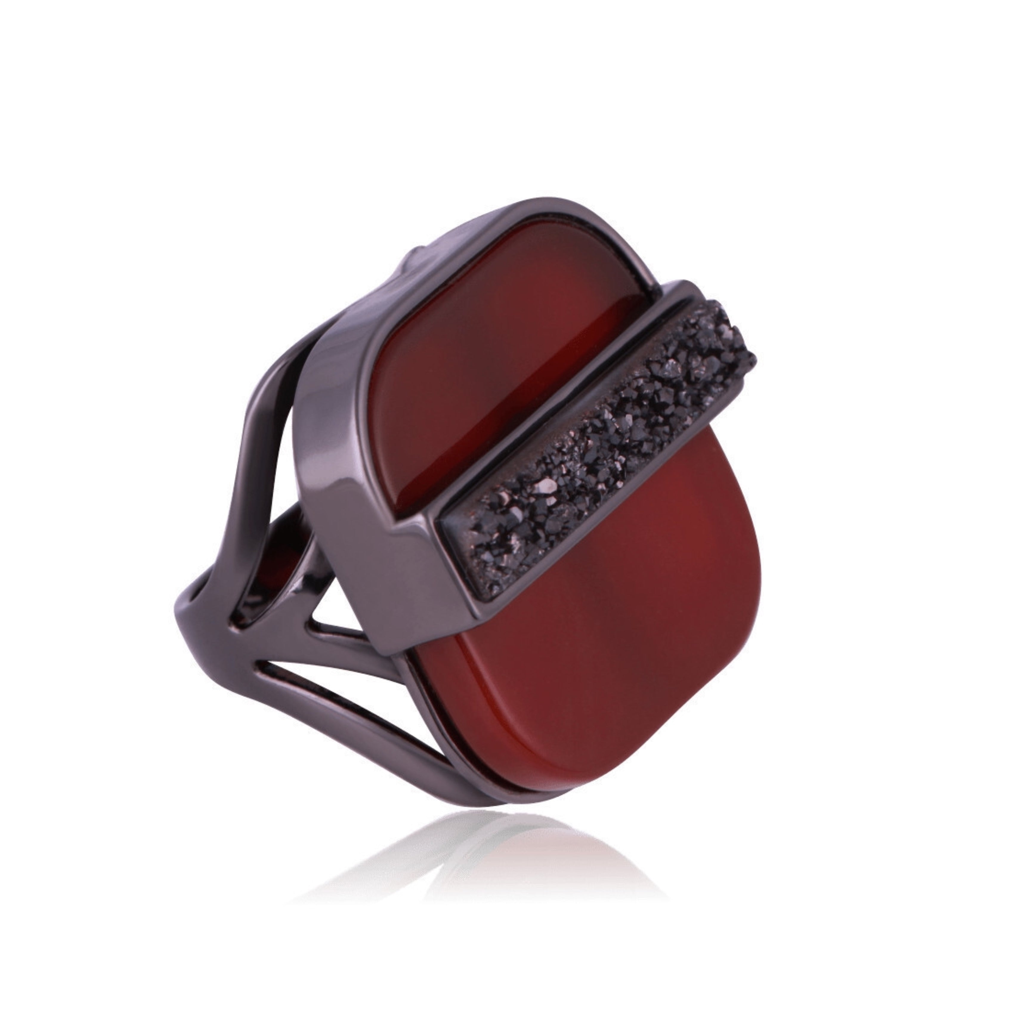 NOHO ELEGANCE RING - BLACK METALLIZATION AND RED AGATE STONE