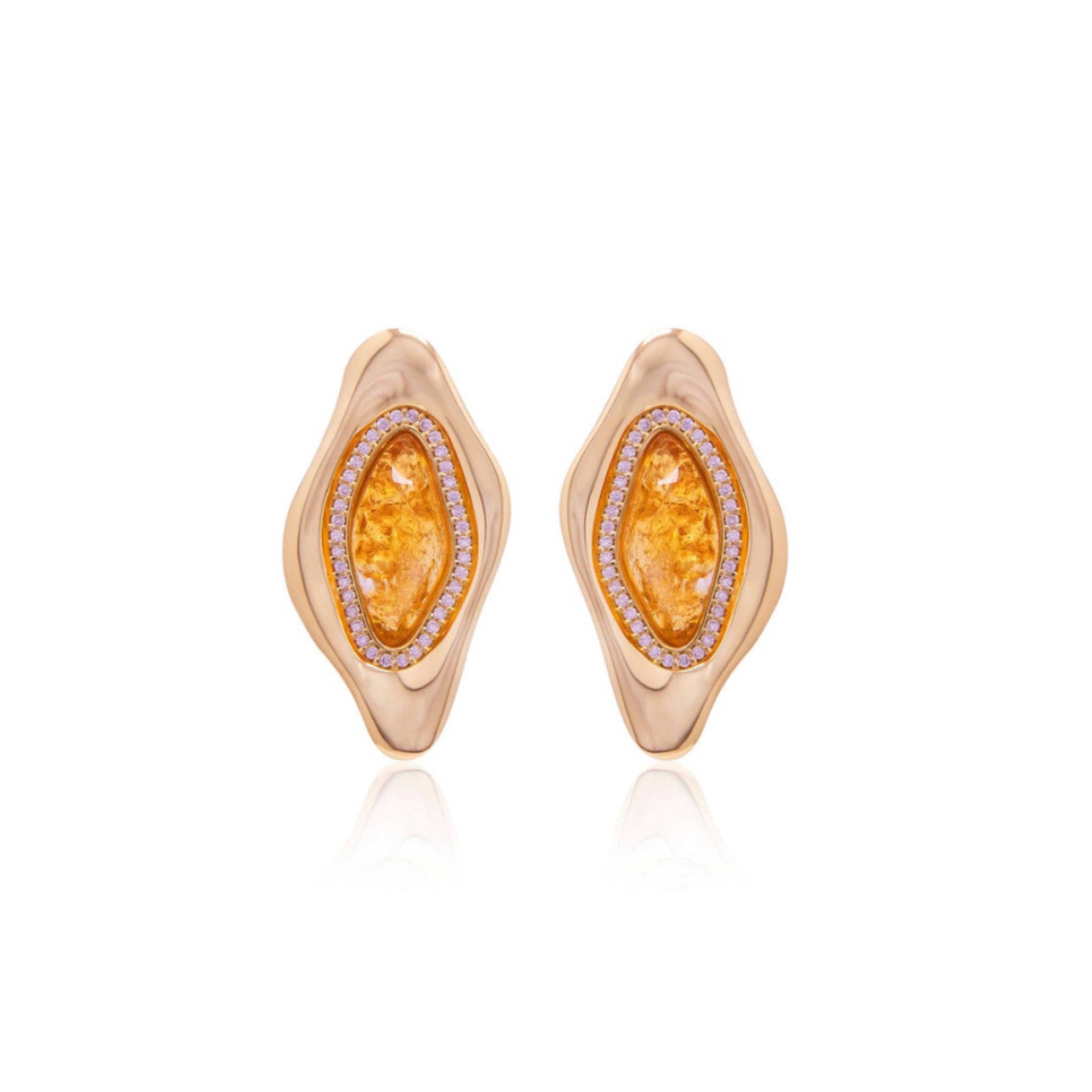 CITY LIGHTS CITRINE EARRINGS - CLEAF-SHAPED WITH ZIRCONIA