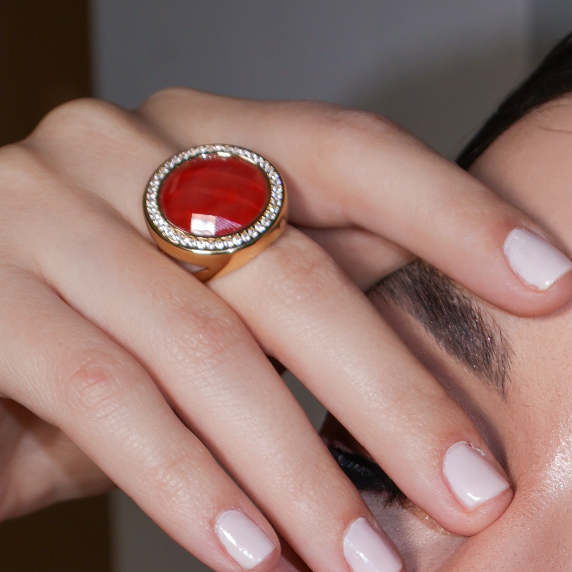 CHERRY RED BIG APPLE BLING BIG RING | GOLD PLATED | NYFW | BRAINSTORM JEWELRY