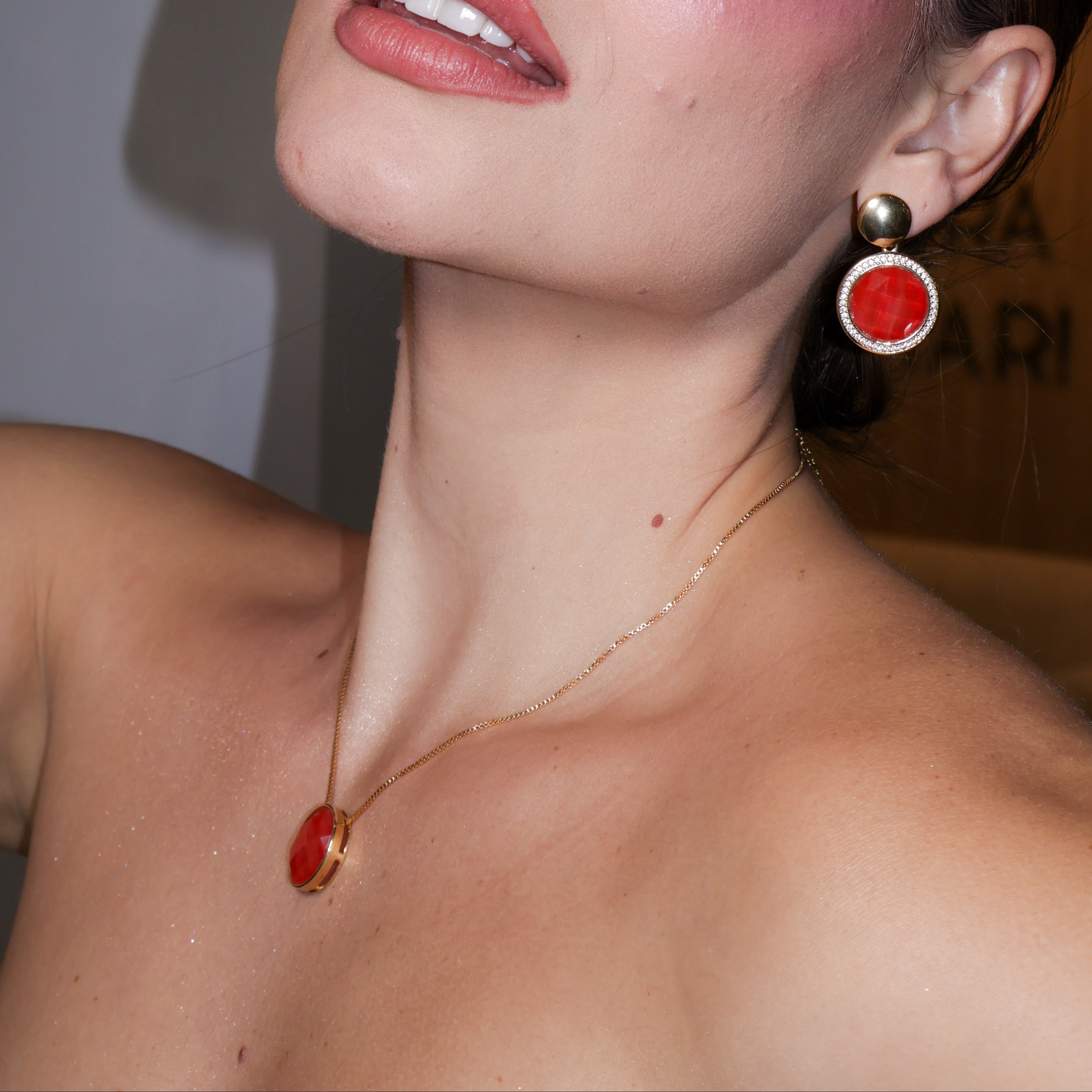 CHERRY RED BIG APPLE BLING NECKLACE | GOLD PLATED | NYFW | BRAINSTORM